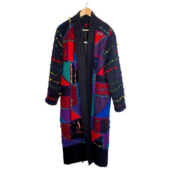 RARE! Vintage 90s COOGI Mens S Woven 3D Sweater Coat Long Duster Cardigan Black - Picture 16 of 16